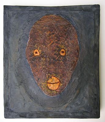 Kopf II.jpg - Kopf II, 2008, Karton, Stoff, Papier, Gouache, 25 x 21 x 3 cm
